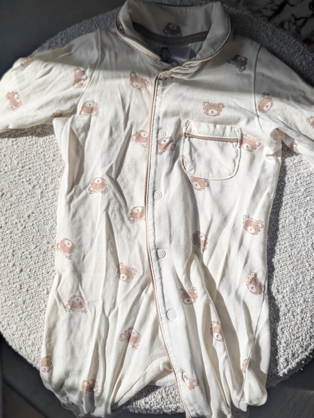 H&M Cream One-Piece Footie Pyjama with Brown Bear Print
